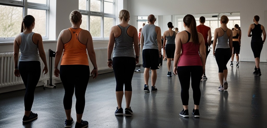 Menschen von hinten stehend beim Rückentraining